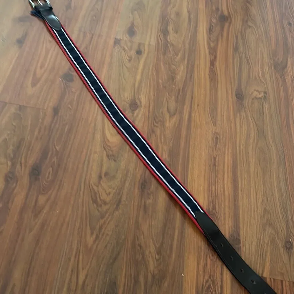 Vineyard Vines leather webbing and fabric belt 30 nautical red white blue